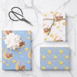 Personalized Teddy Bear Moon Baby Shower ラッピングペーパーシート