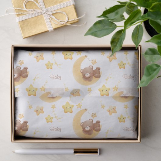 Personalized Teddy Bear Moon Baby Shower 薄葉紙 (ギフト)