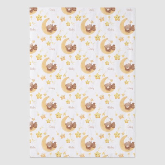 Personalized Teddy Bear Moon Baby Shower 薄葉紙 (正面)