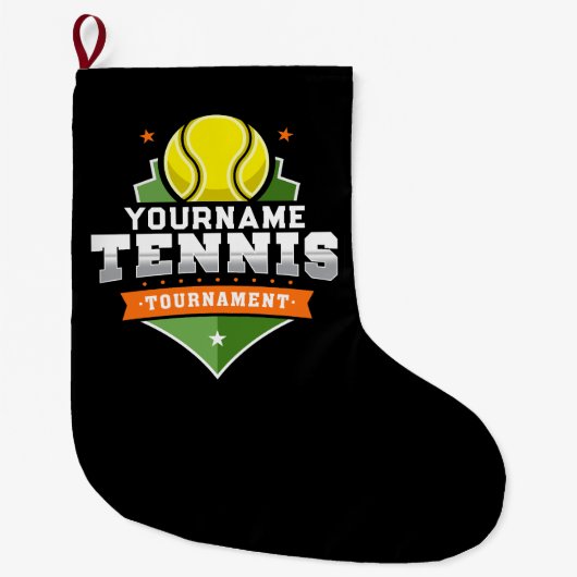 Personalized Tennis Player NAME Varsity Tournament ラージクリスマスストッキング (正面)