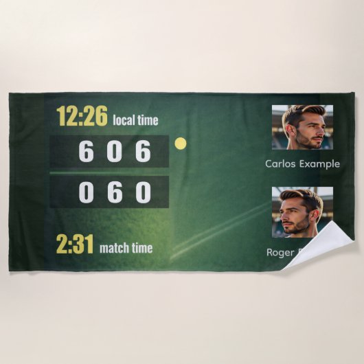 Personalized Tennis Scoreboard Match Result ビーチタオル (正面)