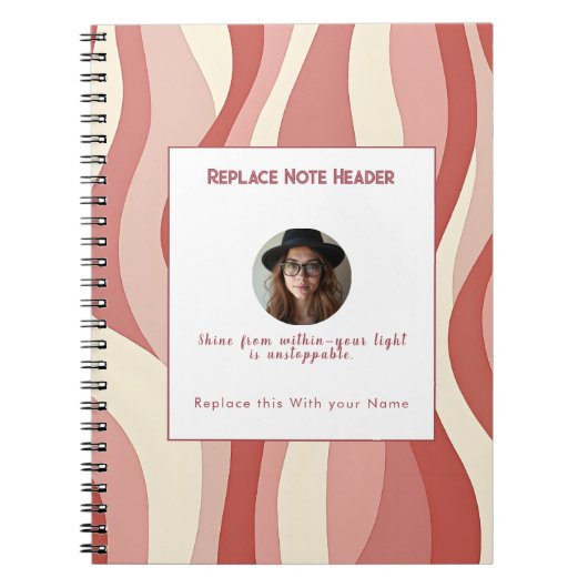 Personalized Terra Cota and Cream Wave Patterned ノートブック (正面)