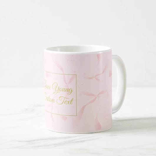 Personalized Text Pink Ribbon Pattern Design コーヒーマグカップ (正面右)
