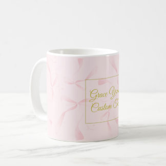 Personalized Text Pink Ribbon Pattern Design コーヒーマグカップ