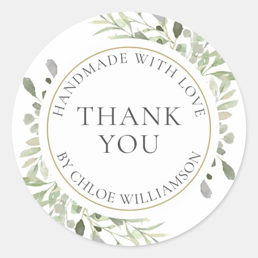 Personalized Thank You Message Greenery Floral ラウンドシール (正面)