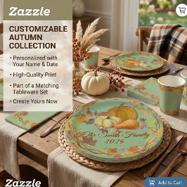 Personalized Thanksgiving Custom Autumn tabledecor ペーパープレート