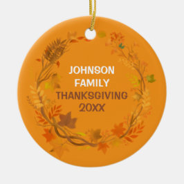 Personalized Thanksgiving Family Autumn Wreath セラミックオーナメント