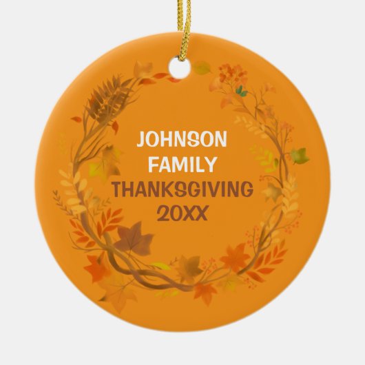 Personalized Thanksgiving Family Autumn Wreath セラミックオーナメント (正面)