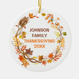 Personalized Thanksgiving Family Autumn Wreath セラミックオーナメント