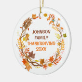 Personalized Thanksgiving Family Autumn Wreath セラミックオーナメント (左)