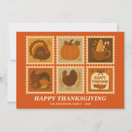 Personalized Thanksgiving Stamp Collage Greeting C シーズンカード