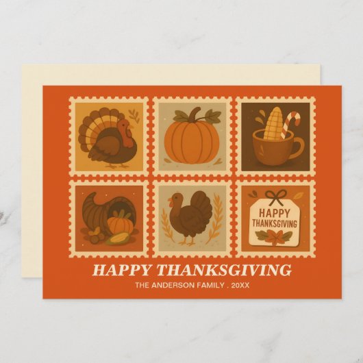 Personalized Thanksgiving Stamp Collage Greeting C シーズンカード (正面/裏面)
