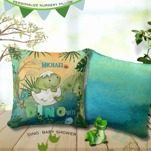 Personalized 'The Dino-Mite' Nursery Throw Pillow クッション