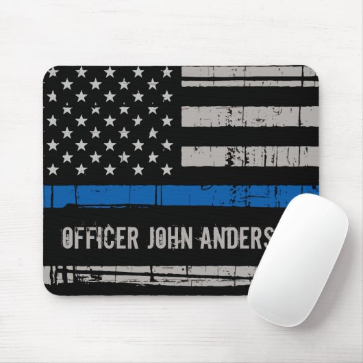 Personalized Thin Blue Line Police Officer マウスパッド (マウス)