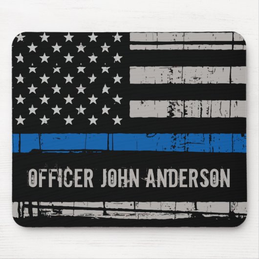 Personalized Thin Blue Line Police Officer マウスパッド (正面)