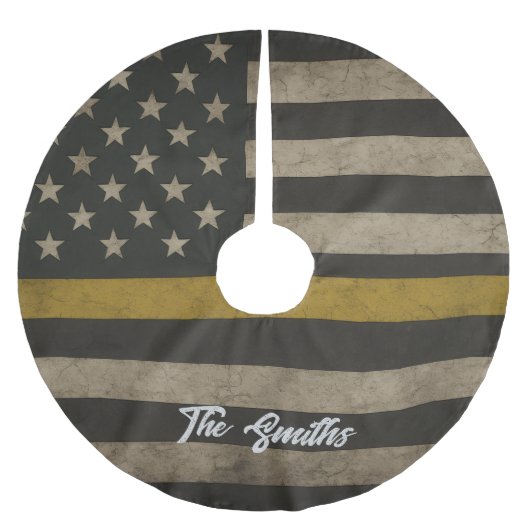 Personalized Thin Gold Line 911 Dispatcher ブラッシュドポリエステルツリースカート (正面)