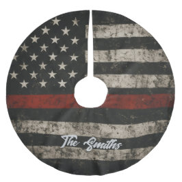 Personalized Thin Red Line American Flag ブラッシュドポリエステルツリースカート