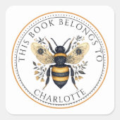 Personalized This Book Belongs To Floral Bee スクエアシール (正面)