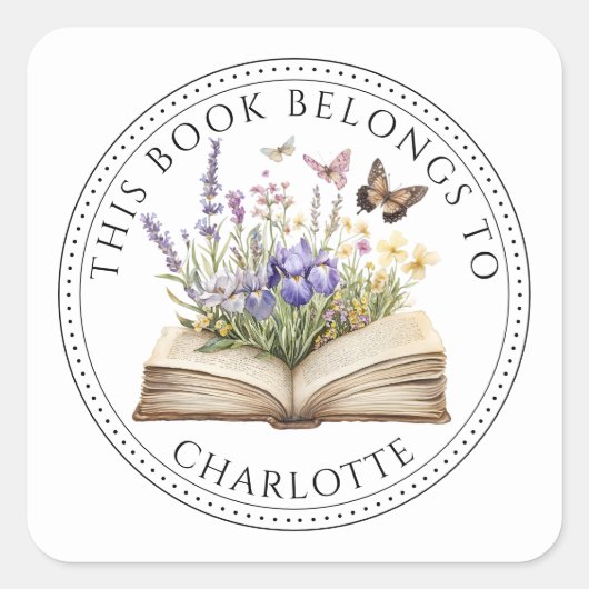 Personalized This Book Belongs To Floral Book スクエアシール (正面)