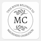 Personalized This Book Belongs to Monogram スクエアシール (正面)