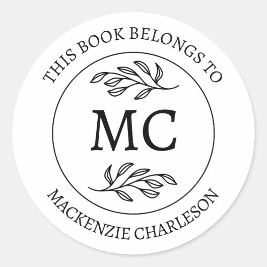 Personalized This Book Belongs to Monogram ラウンドシール (正面)