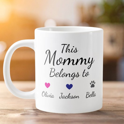 Personalized This Mommy Belongs To Kids Pet Name ジャンボコーヒーマグカップ