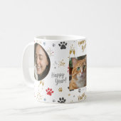 Personalized Three-Photo New Year's Pet Paw Print コーヒーマグカップ (正面左)