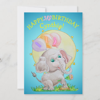 Personalized Three Years Old Girls Birthday Card  シーズンカード
