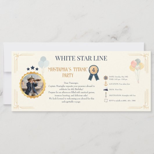 Personalized Titanic Boarding Pass Birthday 招待状 (正面)