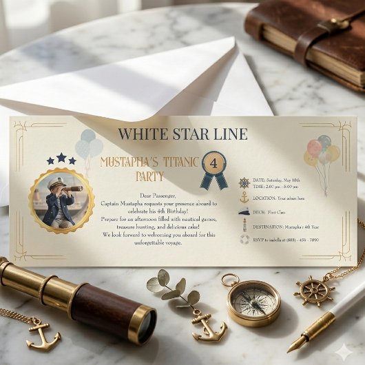 Personalized Titanic Boarding Pass Birthday 招待状