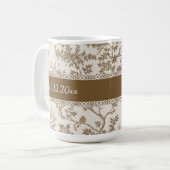 Personalized Toile De Jouy Mug Custom Name Date コーヒーマグカップ (正面左)