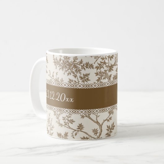 Personalized Toile De Jouy Mug Custom Name Date  コーヒーマグカップ (正面左)