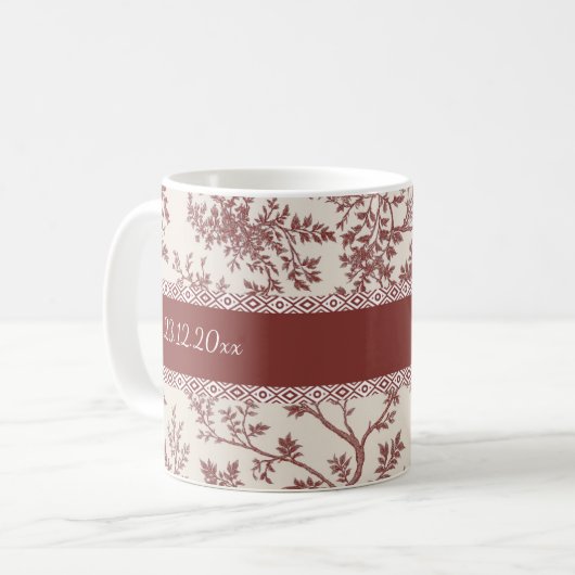 Personalized Toile De Jouy Mug Custom Name Date Gi コーヒーマグカップ (正面左)