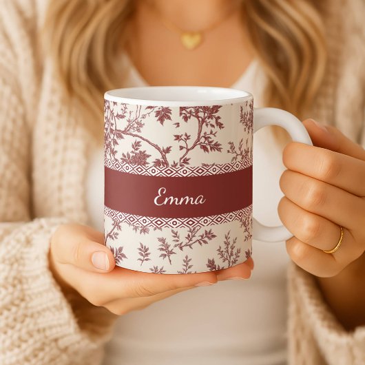 Personalized Toile De Jouy Mug Custom Name Date Gi コーヒーマグカップ