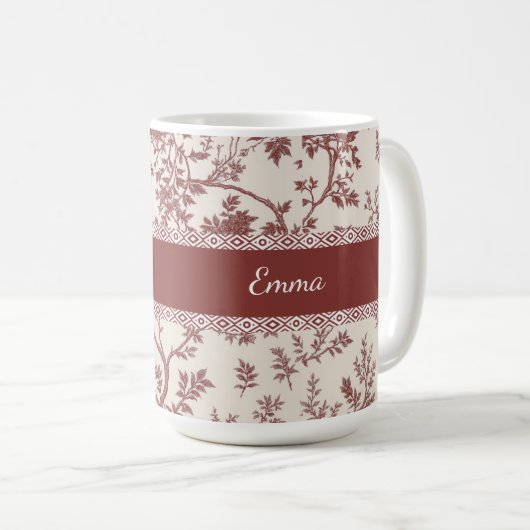 Personalized Toile De Jouy Mug Custom Name Date Gi コーヒーマグカップ (正面右)