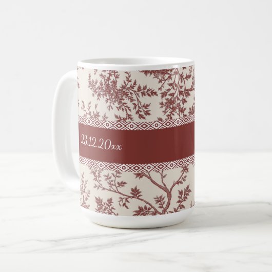 Personalized Toile De Jouy Mug Custom Name Date Gi コーヒーマグカップ (正面左)