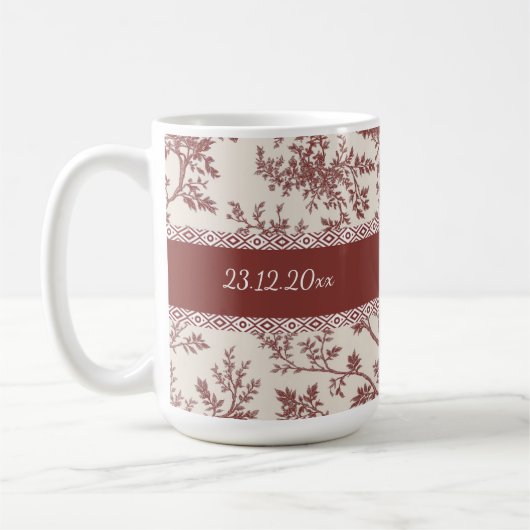 Personalized Toile De Jouy Mug Custom Name Date Gi コーヒーマグカップ (左)