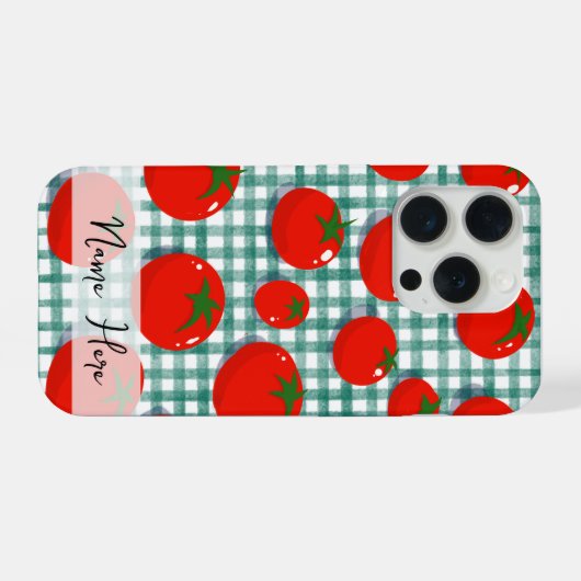 Personalized Tomato on Green Gingham Phone Case –  iPhoneケース (裏面横)