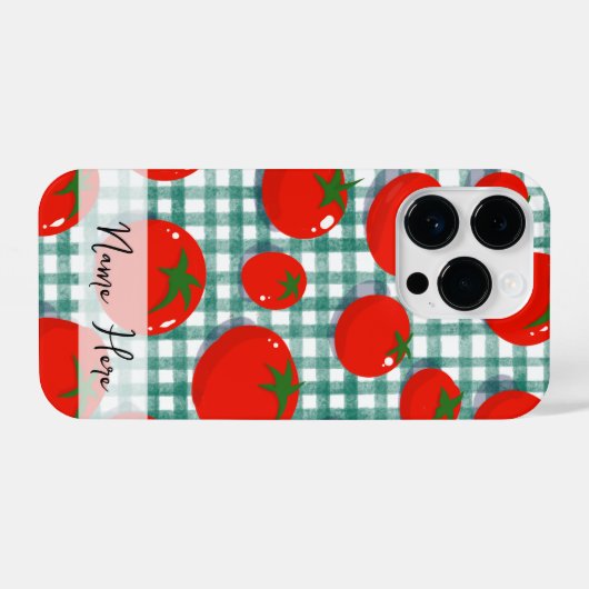 Personalized Tomato on Green Gingham Phone Case –  iPhoneケース (裏面横)