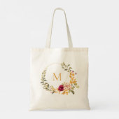 Personalized Tote Bag Monogram Autumn Floral トートバッグ (裏面)
