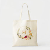 Personalized Tote Bag Monogram Autumn Floral トートバッグ (正面)