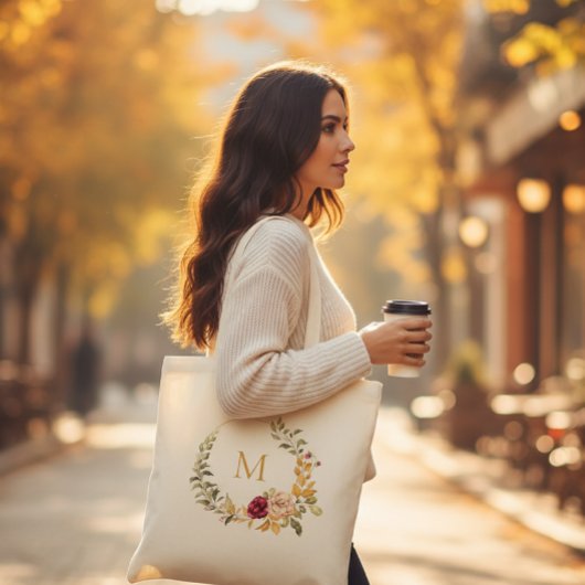 Personalized Tote Bag Monogram Autumn Floral トートバッグ