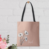 Personalized Tote Bag with White and Black Daisies トートバッグ