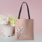 Personalized Tote Bag with White and Black Daisies トートバッグ