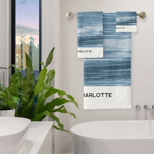 Personalized Towel Set, Shaded Blue Ombre, Elegant バスタオルセット