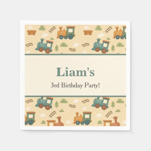 Personalized Train Birthday Party  スタンダードカクテルナプキン (正面)