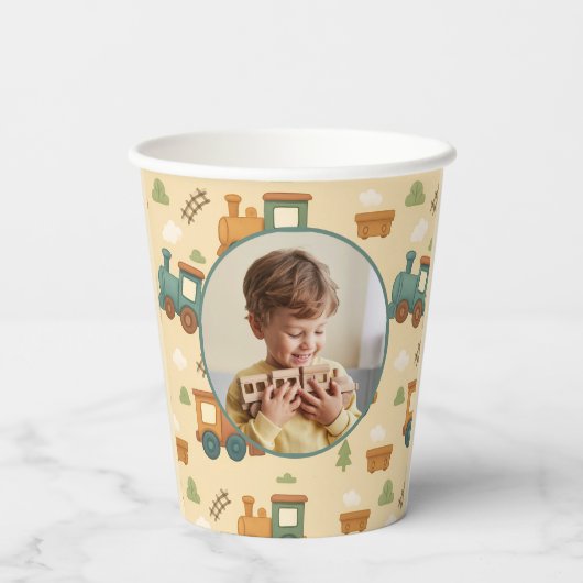 Personalized Train Birthday Photo Party 紙コップ (裏面)