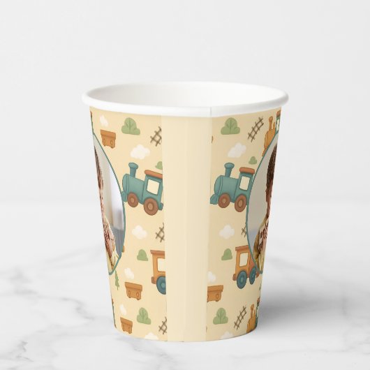 Personalized Train Birthday Photo Party 紙コップ (右)