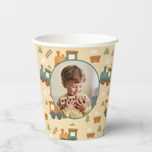 Personalized Train Birthday Photo Party 紙コップ (正面)