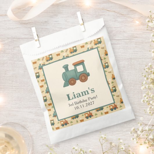 Personalized Train Kids Birthday Party  フェイバーバッグ (クリップ留めされた状態)